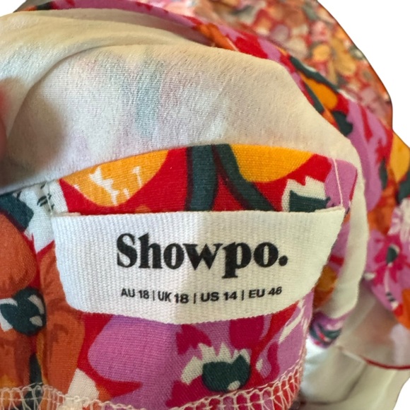 ShowPo - Dyliah Thigh Split Frill Shoulder Plunge Neck Dress Spring Flora Sz 14 - Picture 7 of 7